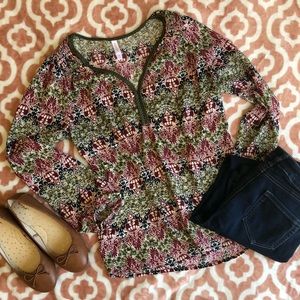 Olive & Burgundy Flowing Blouse